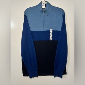 Nautica Men's 1/4 Zip Pullover Sweater,  Tricolor Blue Striped, Size XL, NWT